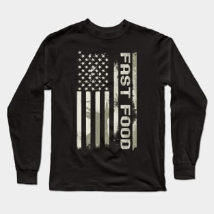 Distressed Buck Deer Camo American Flag - Fast Food Hunter Long Sleeve T-Shirt